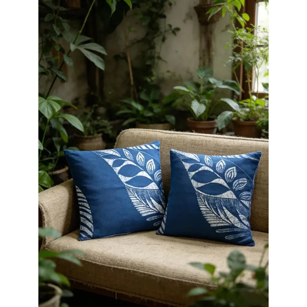 Handmade Botanical Pillow Cover | Indigo Batik Throw Pillow Cover